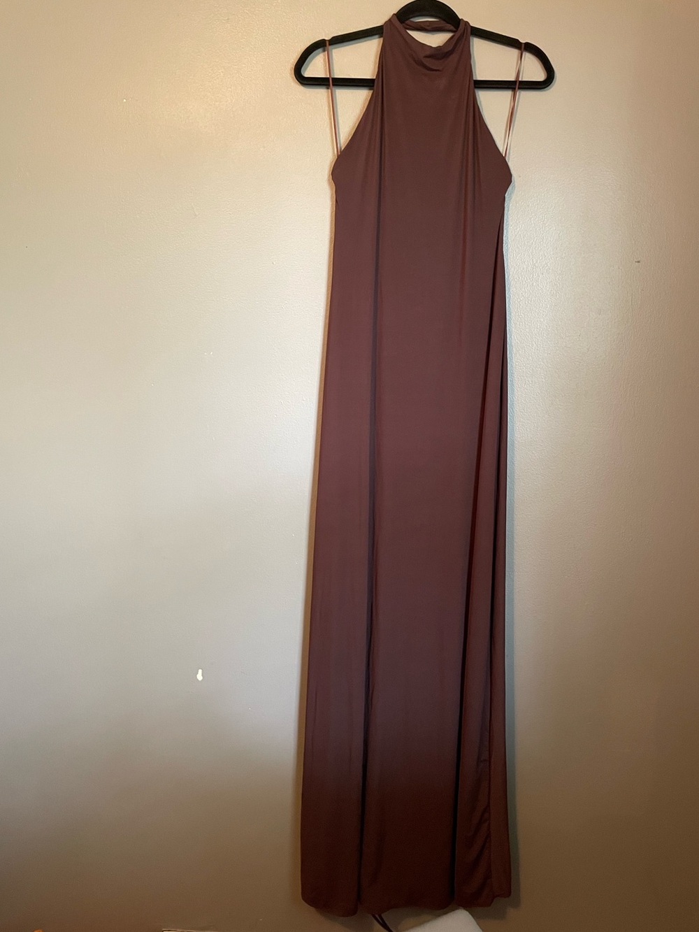 New Naked Wardrobe Sz Medium Chocolate Brown Halter Collar Open Back Maxi Dress!
